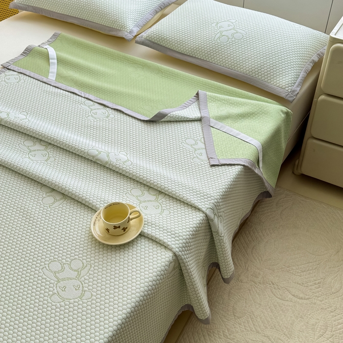 999家纺 2026新款A类冰豆豆凉席三件套凉豆豆软凉席可机洗空调席子 冰块熊-绿（宽包床席款）