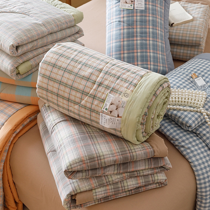 91家纺网 家纺一手货源 找家纺 恬思语家纺 2026新款全棉色织水洗棉棉花夏被夏凉被空调被 组合图（仅供展示不可下单）