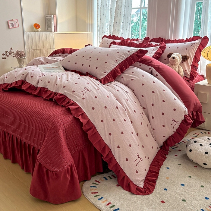 91家纺网 家纺一手货源 找家纺 （总）铠畅 2026春夏新款 锦朵系列韩版水洗棉小清新古棉床盖四件套