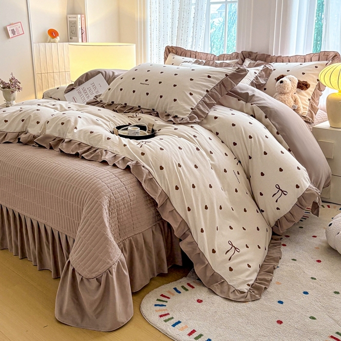 91家纺网 家纺一手货源 找家纺 （总）铠畅 2026春夏新款 锦朵系列韩版水洗棉小清新古棉床盖四件套