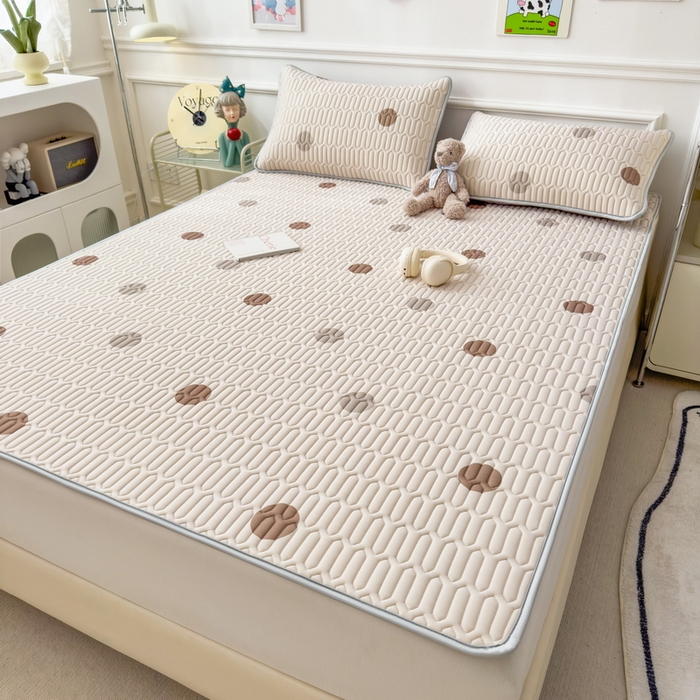 91家纺网 家纺一手货源 找家纺 丝羽坊 2026新款高密凉感丝印花乳胶凉席-平铺款 爱的圈圈