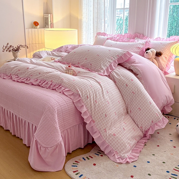 91家纺网 家纺一手货源 找家纺 （总）铠畅 2026春夏新款 锦朵系列韩版水洗棉小清新古棉床盖四件套