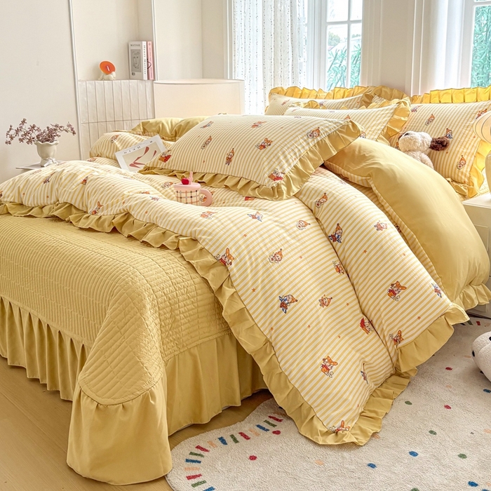 91家纺网 家纺一手货源 找家纺 （总）铠畅 2026春夏新款 锦朵系列韩版水洗棉小清新古棉床盖四件套