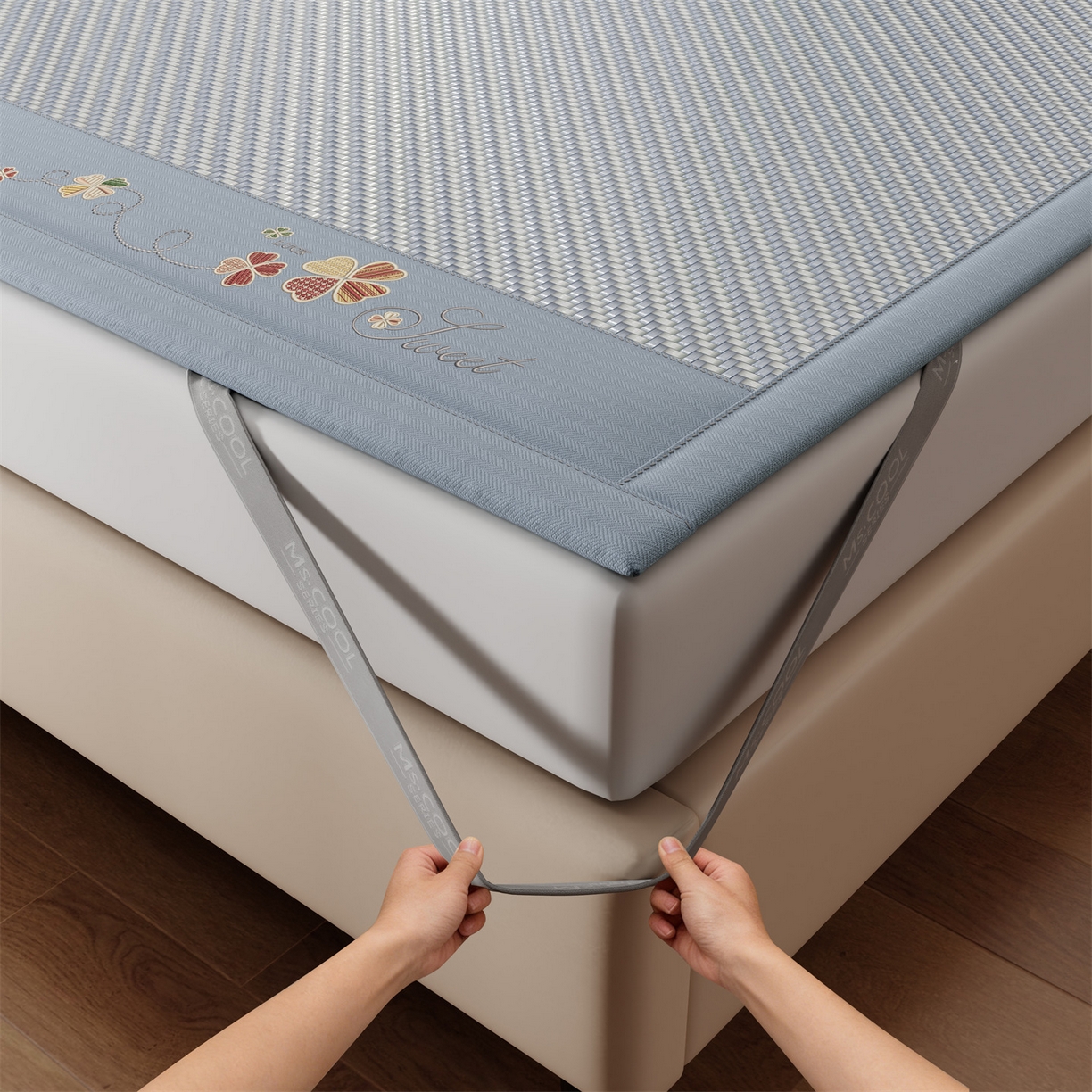 91家纺网 家纺一手货源 找家纺 鑫姿席业 夏季高端凉席竹席2026新款pe藤席a类母婴级1.8m空调软席子可水洗-四叶花语系列 四叶花语-兰