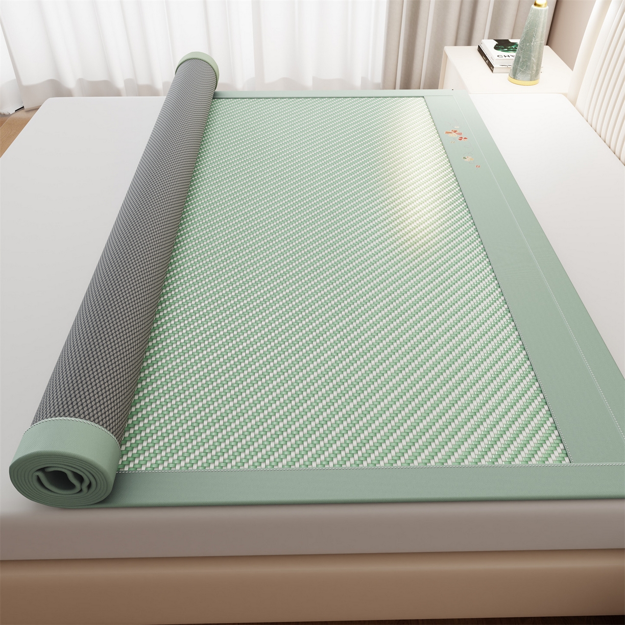 91家纺网 家纺一手货源 找家纺 鑫姿席业 夏季高端凉席竹席2026新款pe藤席a类母婴级1.8m空调软席子可水洗-四叶花语系列 四叶花语-绿