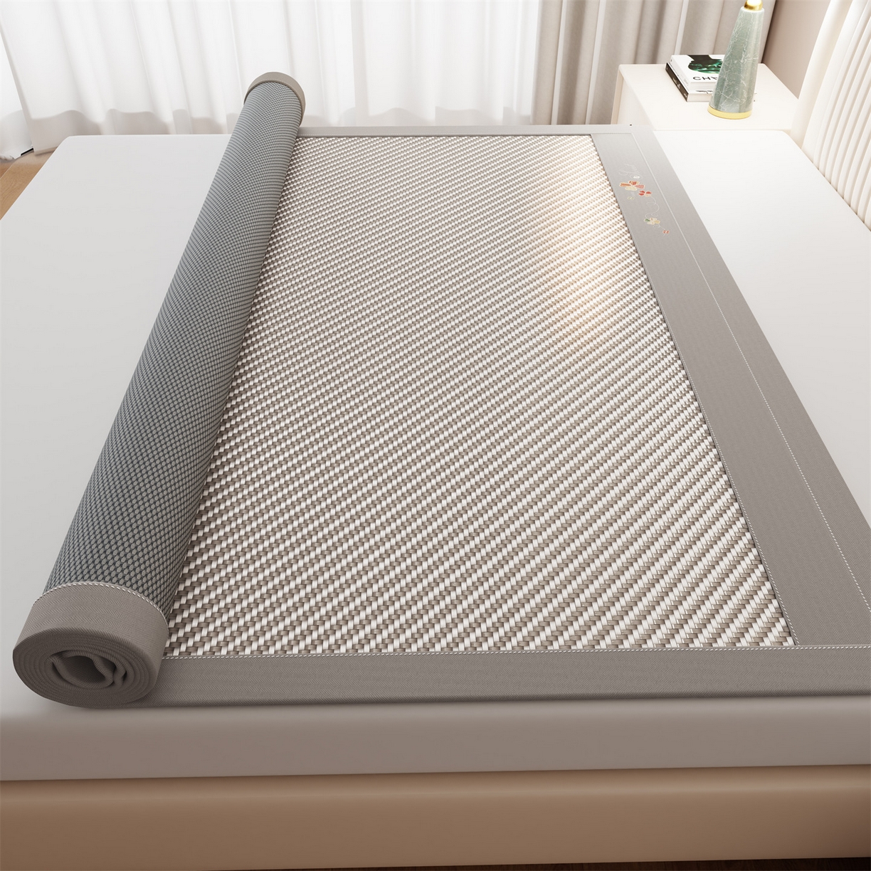 91家纺网 家纺一手货源 找家纺 鑫姿席业 夏季高端凉席竹席2026新款pe藤席a类母婴级1.8m空调软席子可水洗-四叶花语系列 四叶花语-灰