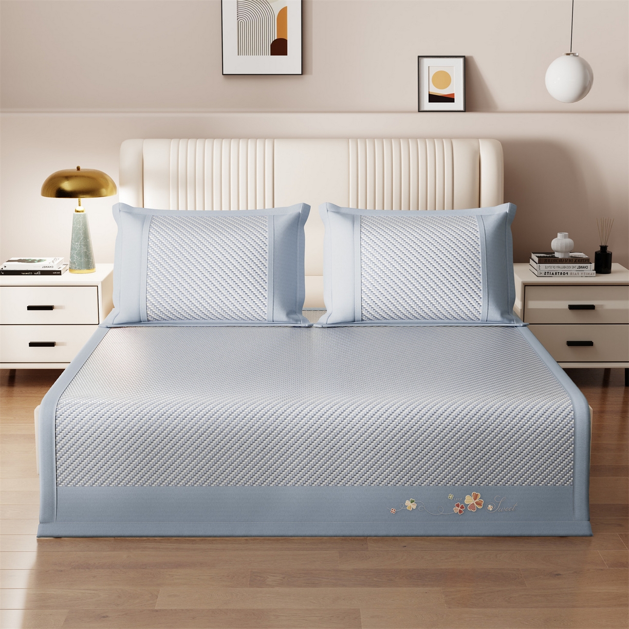 91家纺网 家纺一手货源 找家纺 鑫姿席业 夏季高端凉席竹席2026新款pe藤席a类母婴级1.8m空调软席子可水洗-四叶花语系列 四叶花语-兰