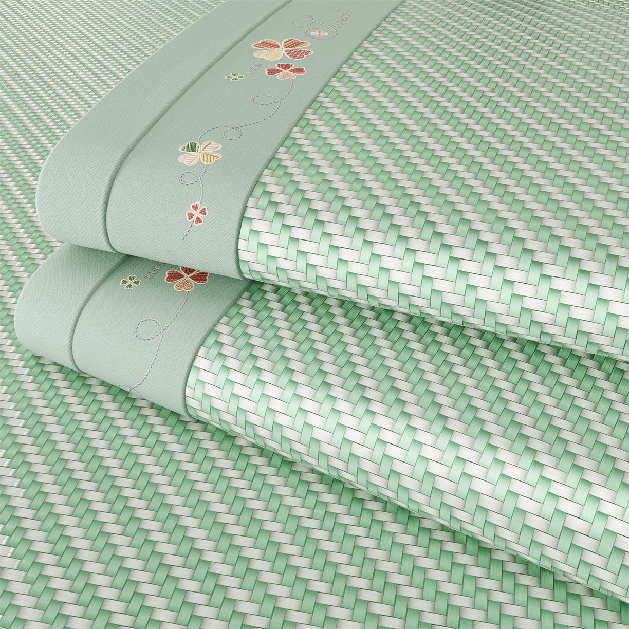 91家纺网 家纺一手货源 找家纺 鑫姿席业 夏季高端凉席竹席2026新款pe藤席a类母婴级1.8m空调软席子可水洗-四叶花语系列 四叶花语-绿