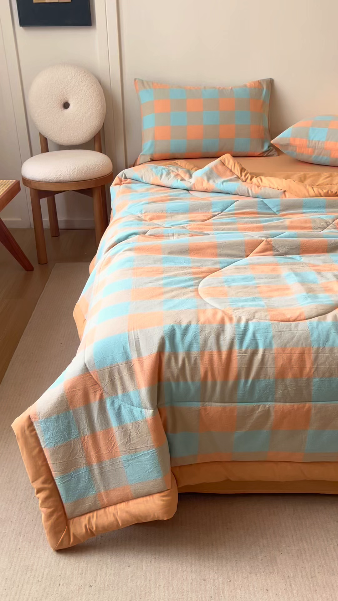 91家纺网 家纺一手货源 找家纺 恬思语家纺 2026新款全棉色织水洗棉棉花夏被夏凉被空调被 梵芙 桔