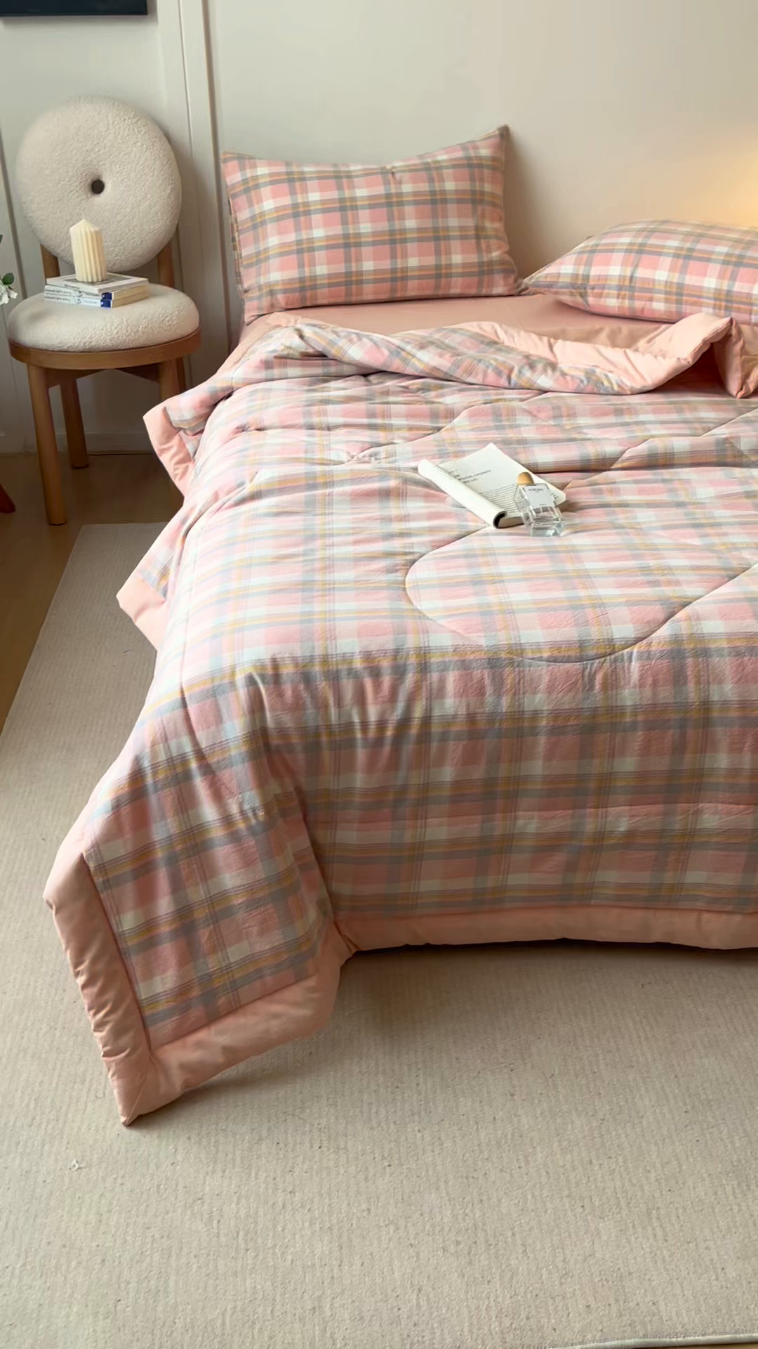 91家纺网 家纺一手货源 找家纺 恬思语家纺 2026新款全棉色织水洗棉棉花夏被夏凉被空调被 简兮 粉