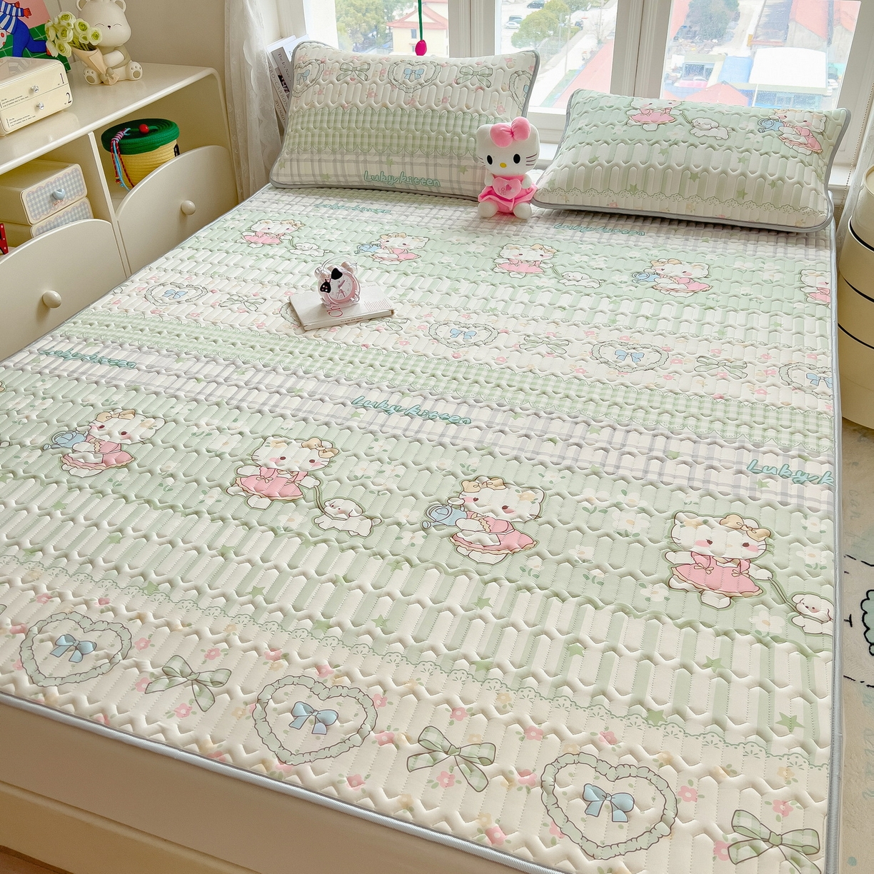 丝羽坊 2026新款高密凉感丝印花乳胶凉席-平铺款 薄荷甜心