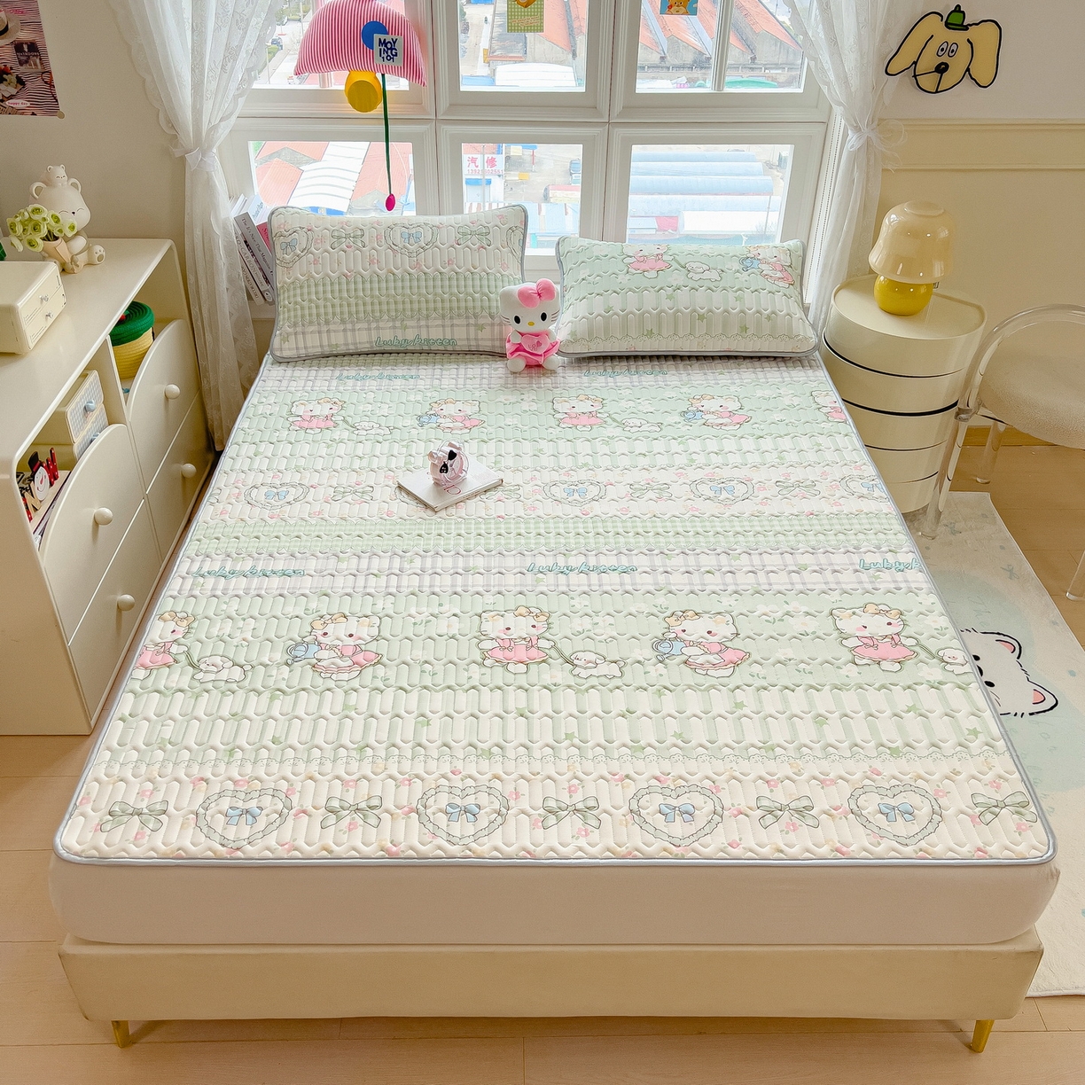 91家纺网 家纺一手货源 找家纺 丝羽坊 2026新款高密凉感丝印花乳胶凉席-平铺款 薄荷甜心