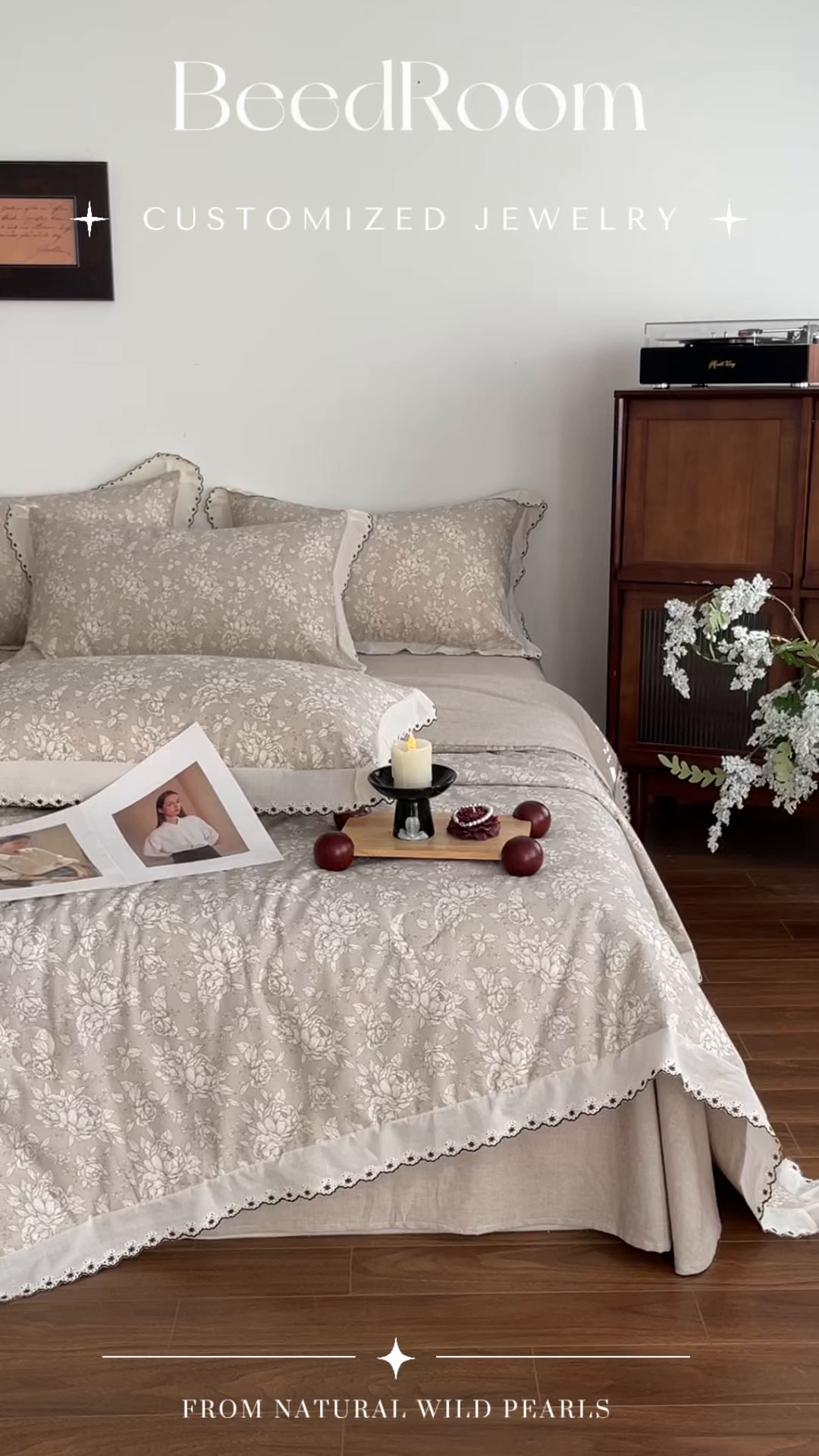 91家纺网 家纺一手货源 找家纺 慕晨 2026新款天丝莱赛尔棉麻数码印色织花边夏被四件套高级田园美式直播热款 疏影