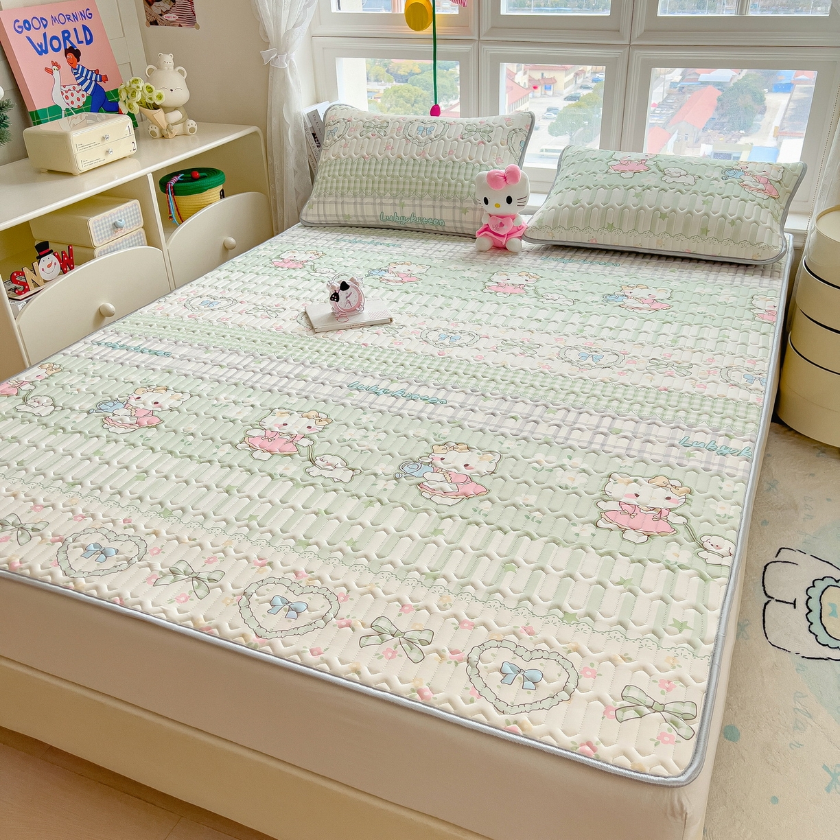 91家纺网 家纺一手货源 找家纺 丝羽坊 2026新款高密凉感丝印花乳胶凉席-平铺款 薄荷甜心