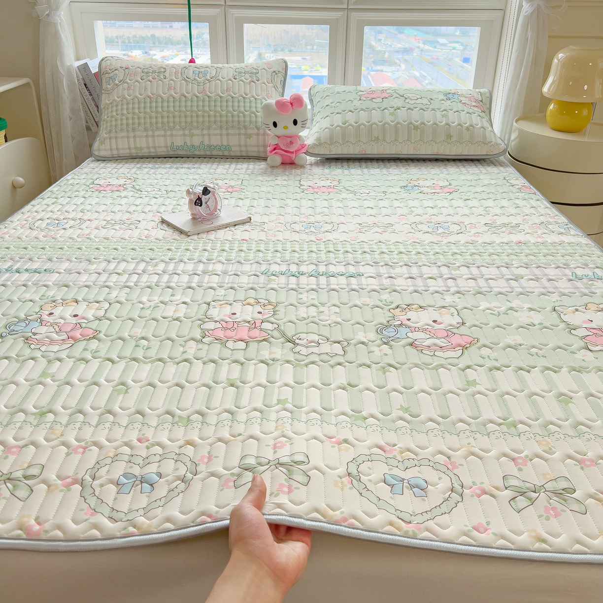 91家纺网 家纺一手货源 找家纺 丝羽坊 2026新款高密凉感丝印花乳胶凉席-平铺款 薄荷甜心