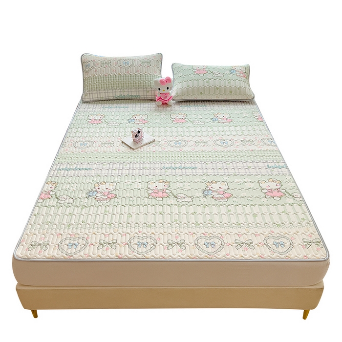 91家纺网 家纺一手货源 找家纺 丝羽坊 2026新款高密凉感丝印花乳胶凉席-平铺款 薄荷甜心