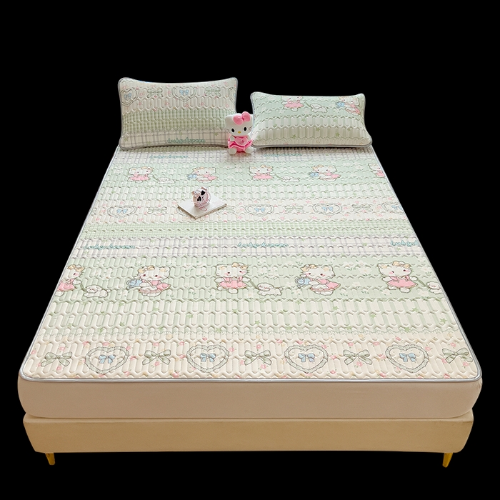 91家纺网 家纺一手货源 找家纺 丝羽坊 2026新款高密凉感丝印花乳胶凉席-平铺款 薄荷甜心