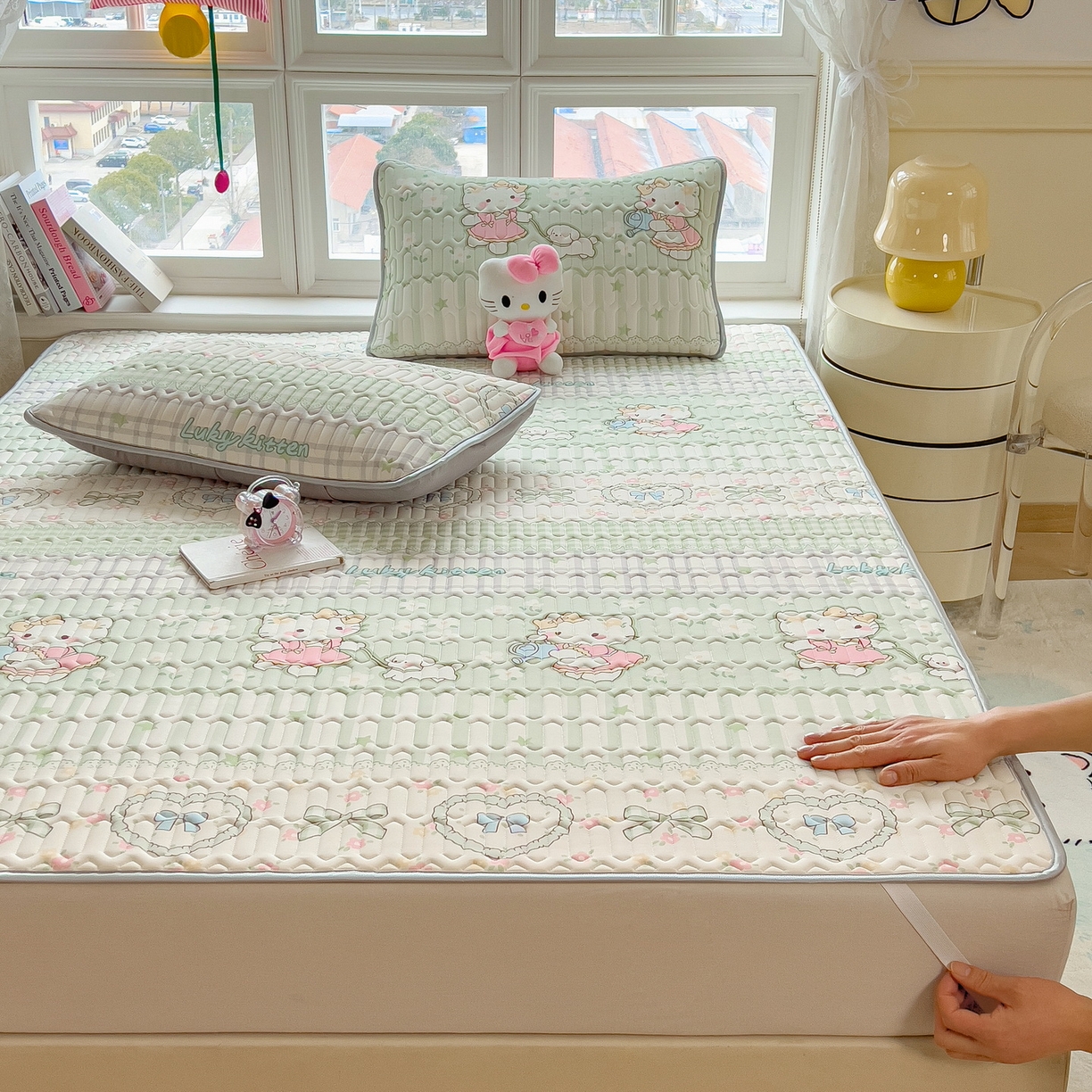 91家纺网 家纺一手货源 找家纺 丝羽坊 2026新款高密凉感丝印花乳胶凉席-平铺款 薄荷甜心