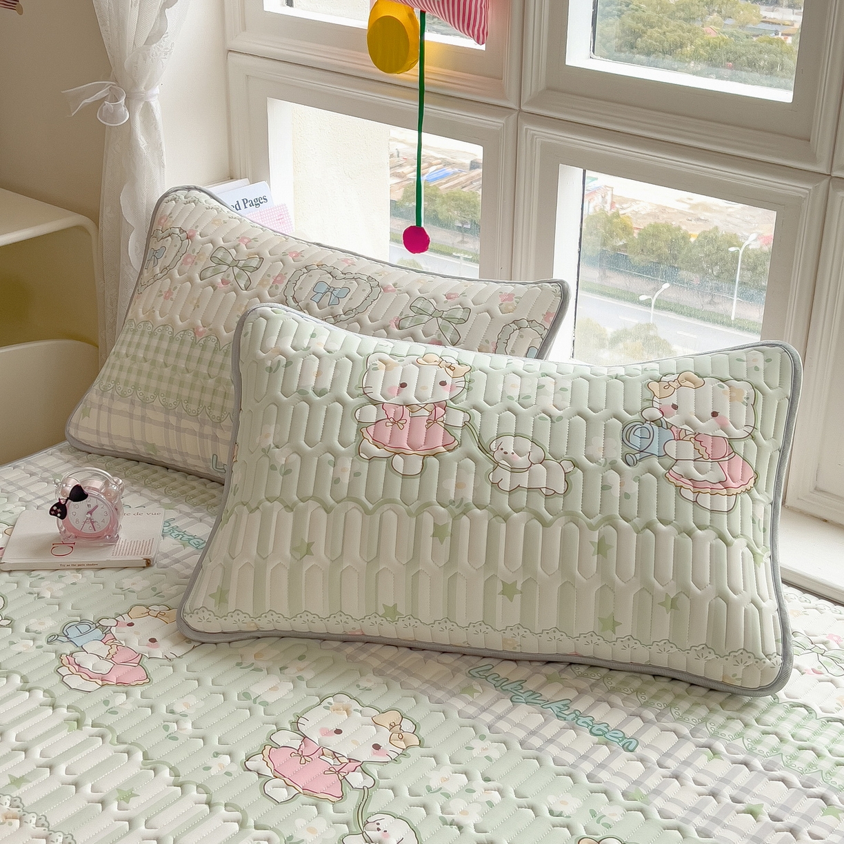 91家纺网 家纺一手货源 找家纺 丝羽坊 2026新款高密凉感丝印花乳胶凉席-平铺款 薄荷甜心