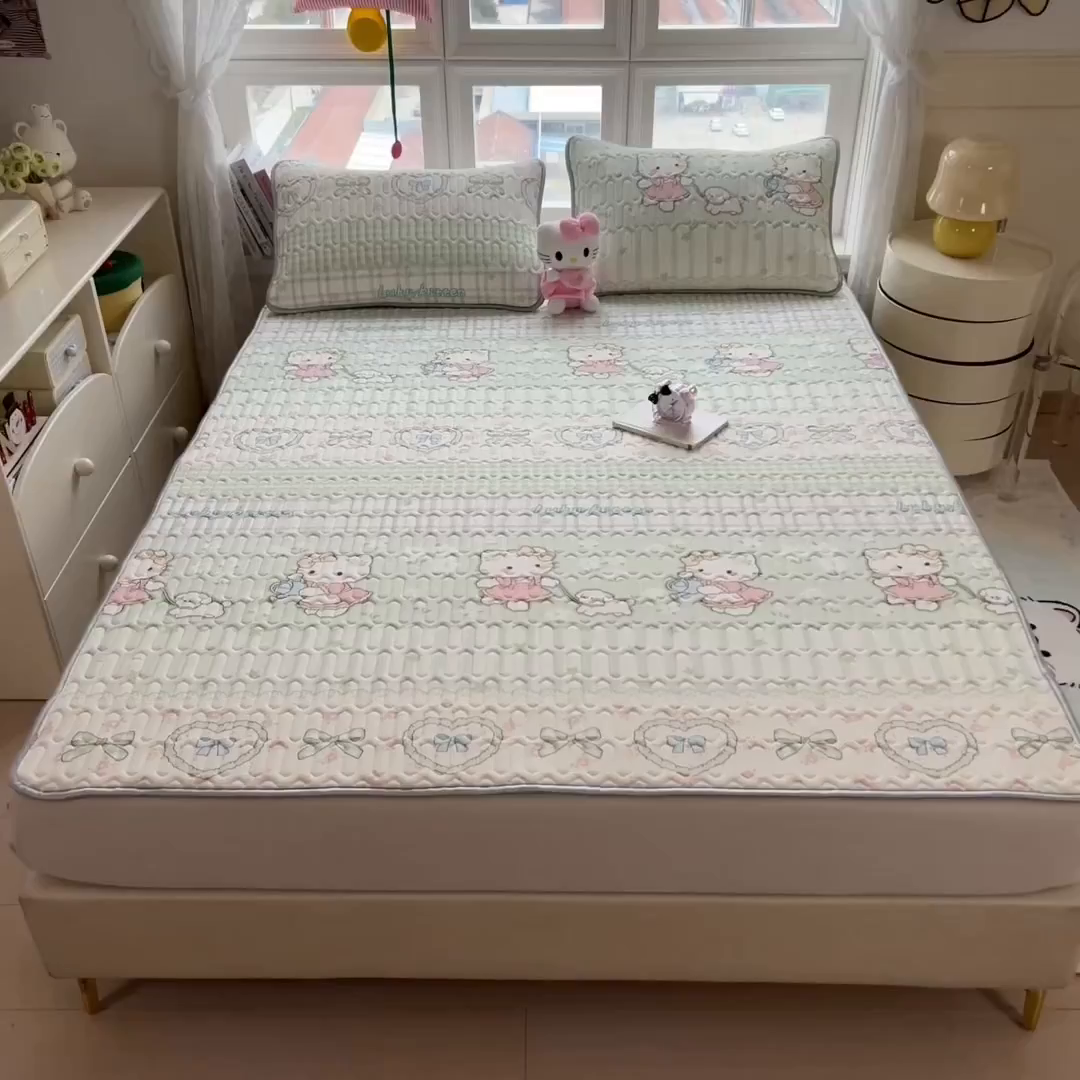 91家纺网 家纺一手货源 找家纺 丝羽坊 2026新款高密凉感丝印花乳胶凉席-平铺款 薄荷甜心