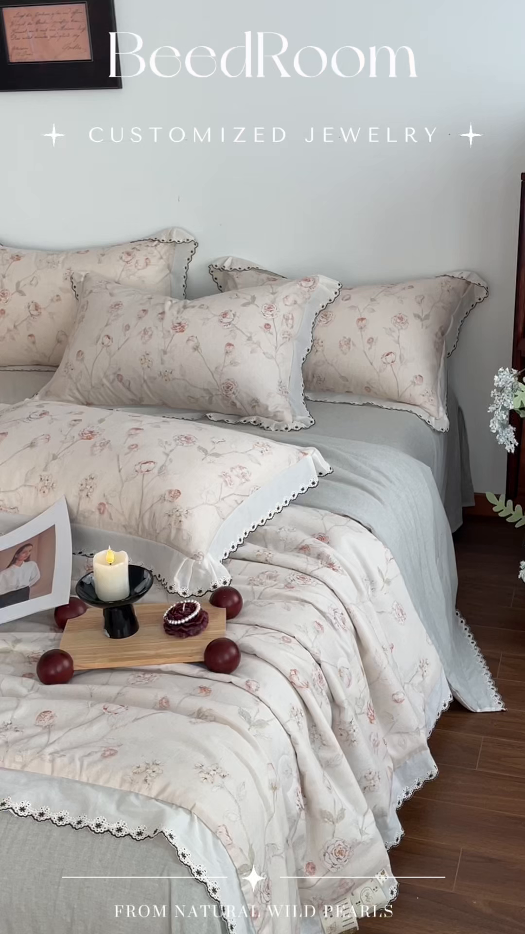 91家纺网 家纺一手货源 找家纺 慕晨 2026新款天丝莱赛尔棉麻数码印色织花边夏被四件套高级田园美式直播热款 素偶