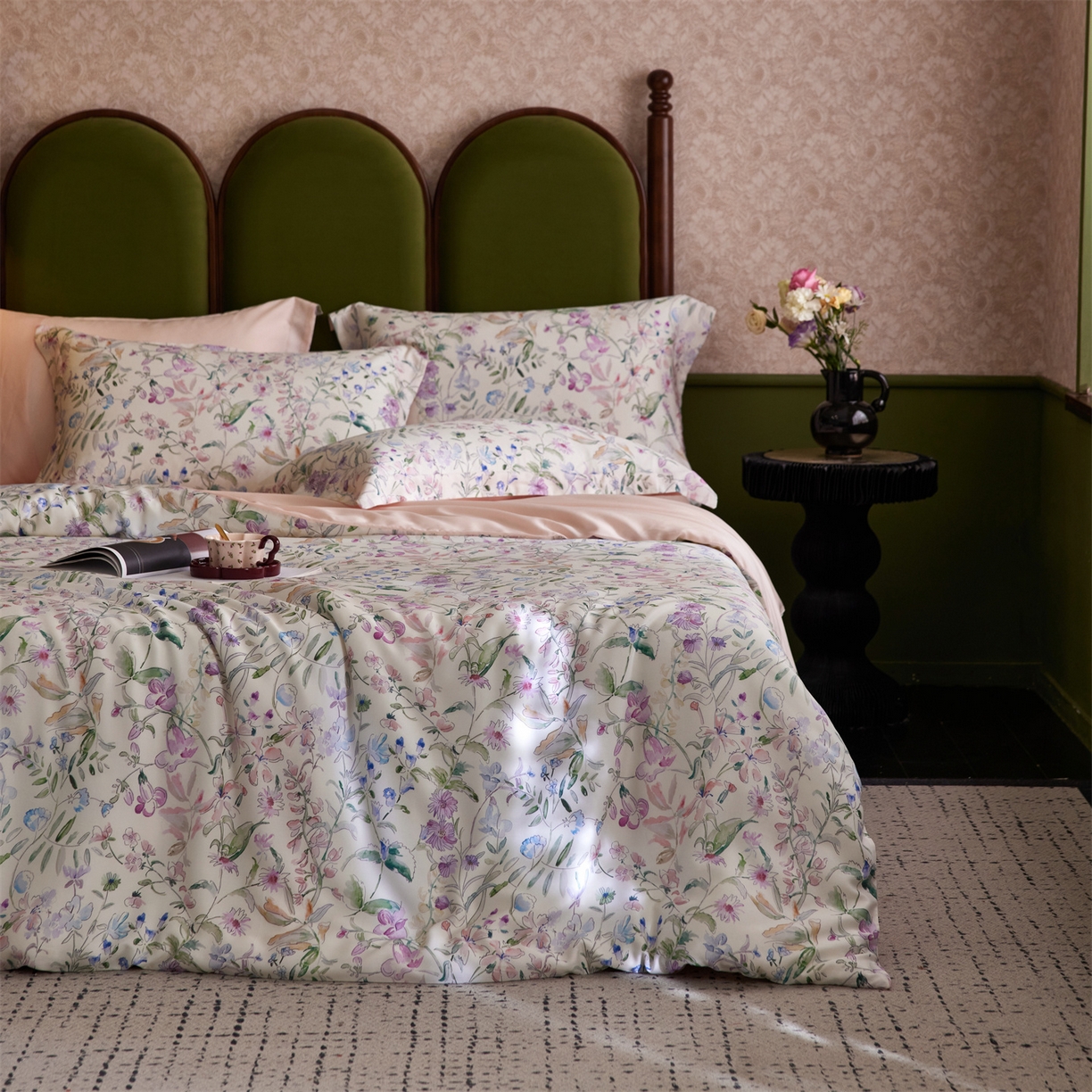 91家纺网 家纺一手货源 找家纺 初拾 2026新款春夏小清新莱赛尔数码印花四件套 会员减10 控价：日常券后不低于298 元  晴岛桔梗