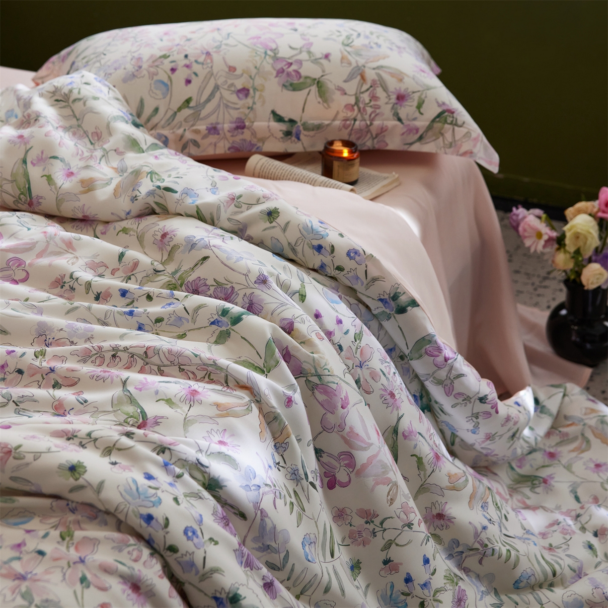 91家纺网 家纺一手货源 找家纺 初拾 2026新款春夏小清新莱赛尔数码印花四件套 会员减10 控价：日常券后不低于298 元  晴岛桔梗