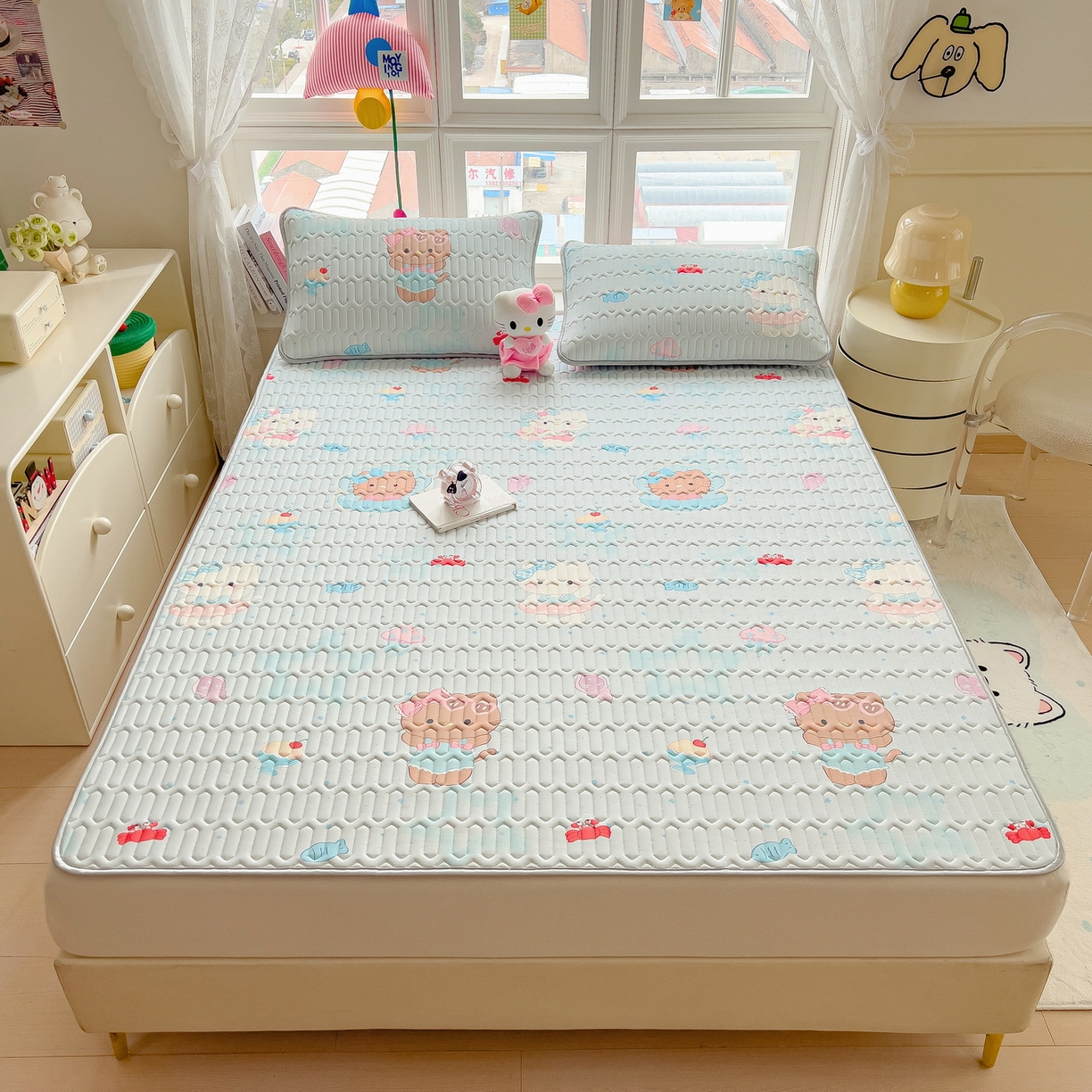 91家纺网 家纺一手货源 找家纺 丝羽坊 2026新款高密凉感丝印花乳胶凉席-平铺款 冰蓝乐园