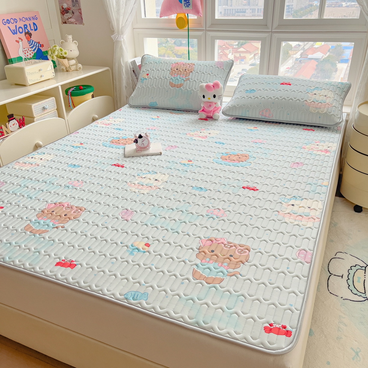 91家纺网 家纺一手货源 找家纺 丝羽坊 2026新款高密凉感丝印花乳胶凉席-平铺款 冰蓝乐园