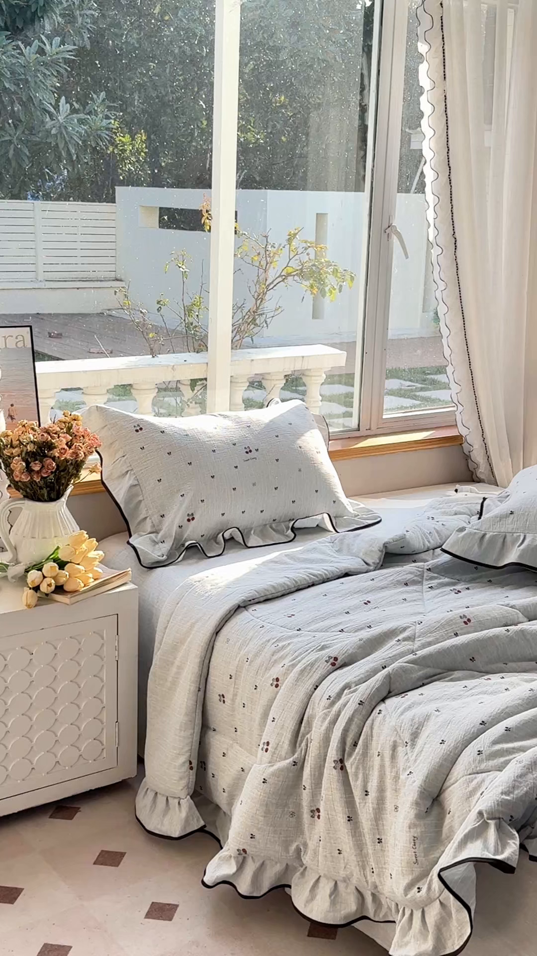 91家纺网 家纺一手货源 找家纺 梵克保罗 2026春夏新款提花色织花边夏被四件套单夏被空调被 蓝樱