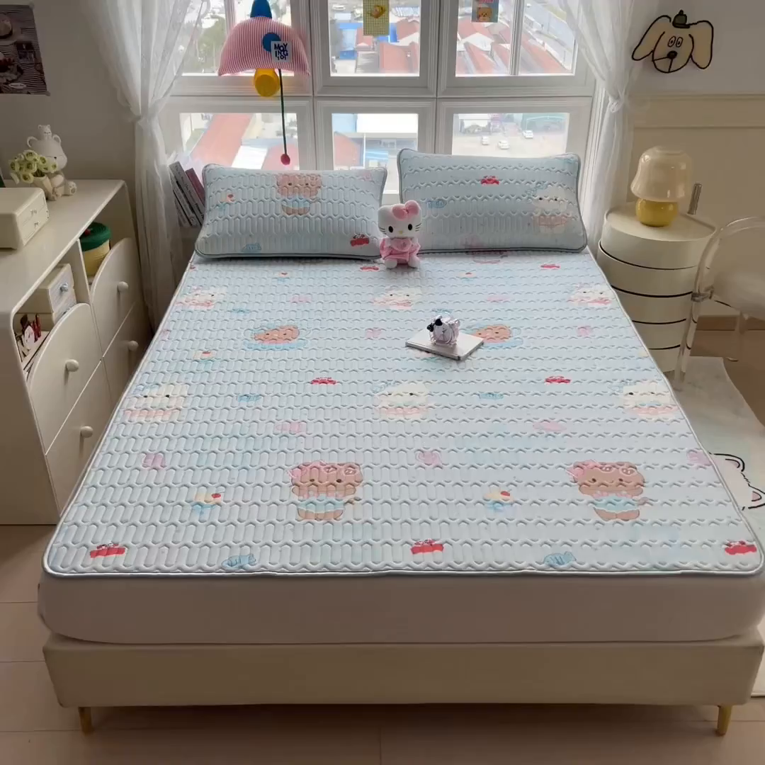 91家纺网 家纺一手货源 找家纺 丝羽坊 2026新款高密凉感丝印花乳胶凉席-平铺款 冰蓝乐园