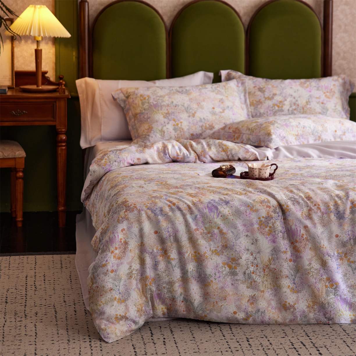 91家纺网 家纺一手货源 找家纺 初拾 2026新款春夏小清新莱赛尔数码印花四件套 会员减10 控价：日常券后不低于298 元  小步舞曲