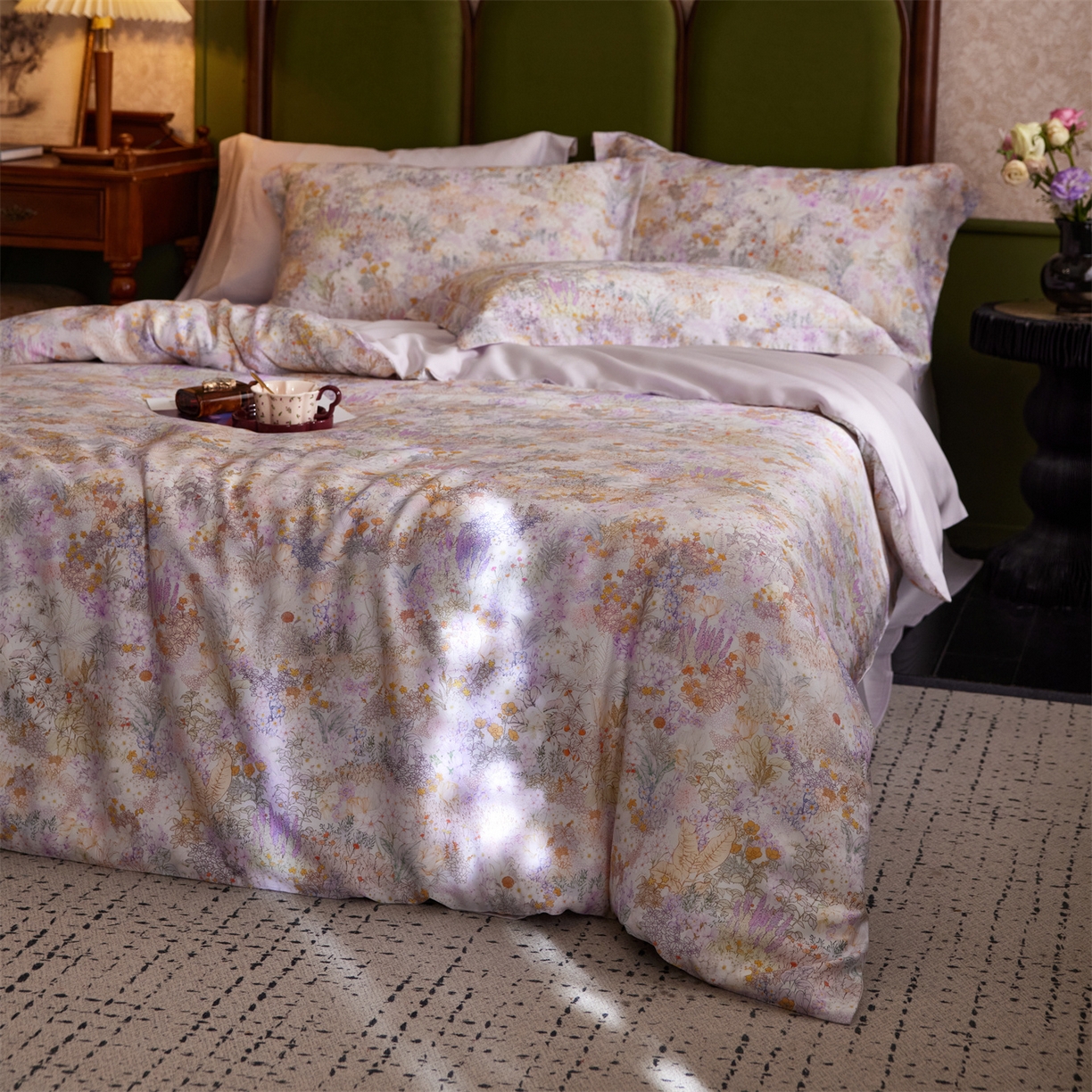 91家纺网 家纺一手货源 找家纺 初拾 2026新款春夏小清新莱赛尔数码印花四件套 会员减10 控价：日常券后不低于298 元  小步舞曲