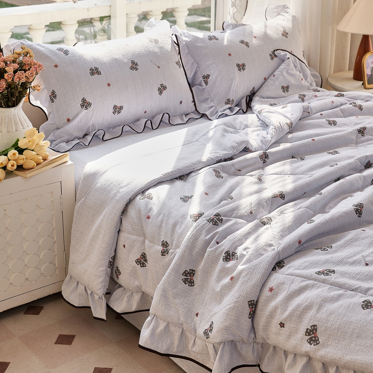 91家纺网 家纺一手货源 找家纺 梵克保罗 2026春夏新款提花色织花边夏被四件套单夏被空调被 星语心结