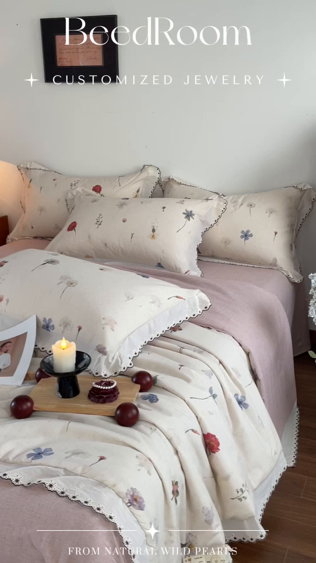 91家纺网 家纺一手货源 找家纺 慕晨 2026新款天丝莱赛尔棉麻数码印色织花边夏被四件套高级田园美式直播热款 月汐