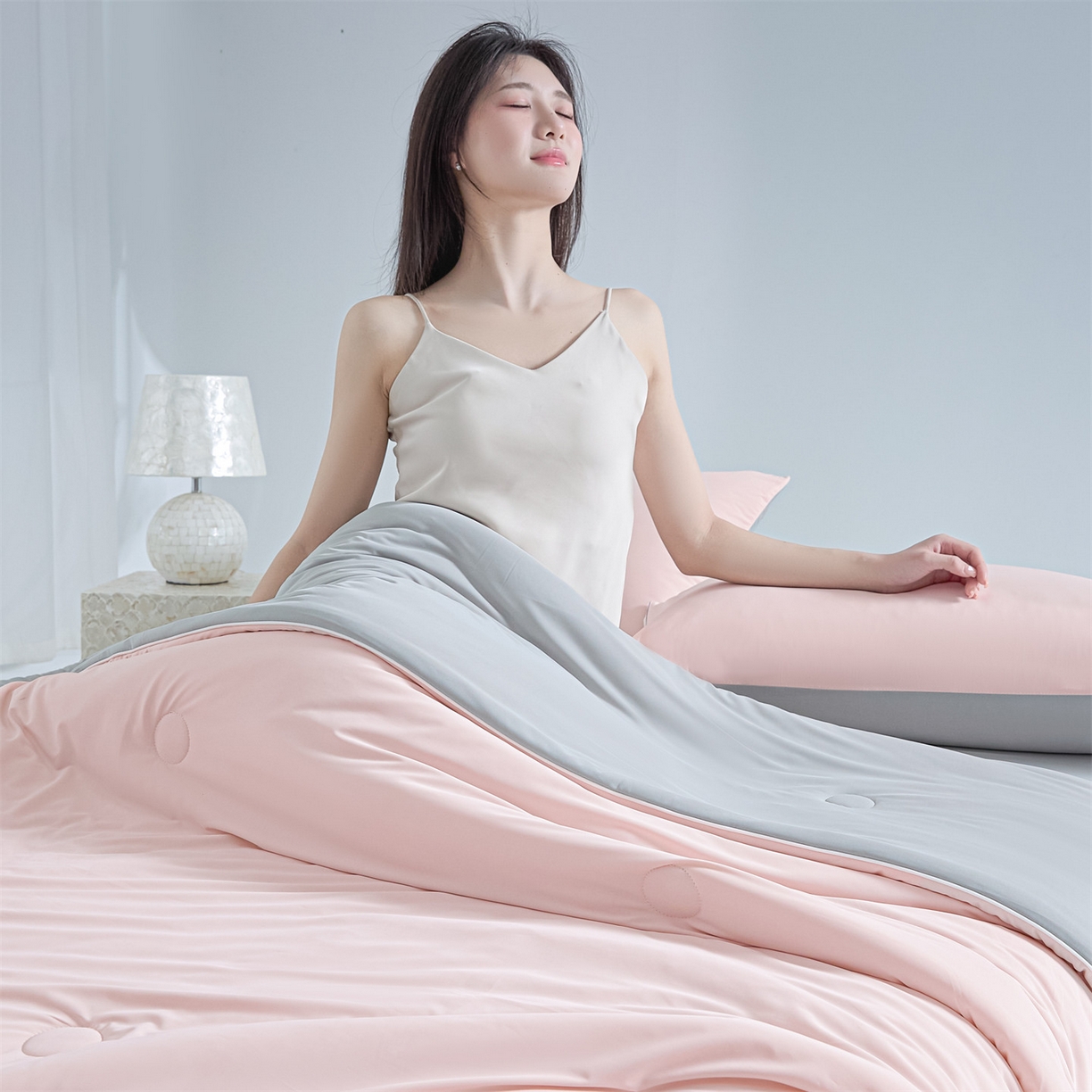 91家纺网 家纺一手货源 找家纺 （总）恬思语家纺 2026春夏新品纯色双拼凉感丝大豆夏被夏凉被空调被