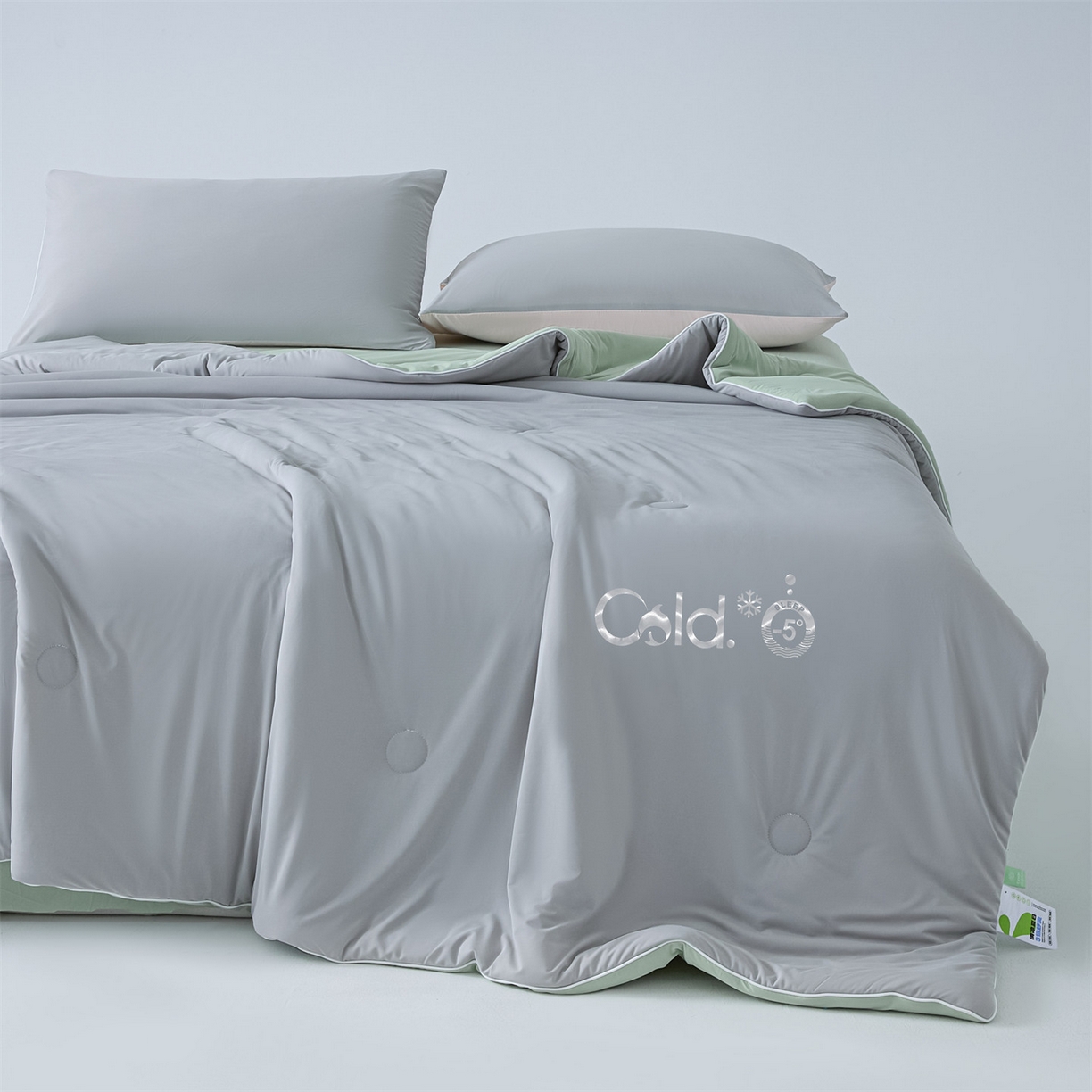 91家纺网 家纺一手货源 找家纺 恬思语家纺 2026春夏新品纯色双拼凉感丝大豆夏被夏凉被空调被 凉感-灰绿