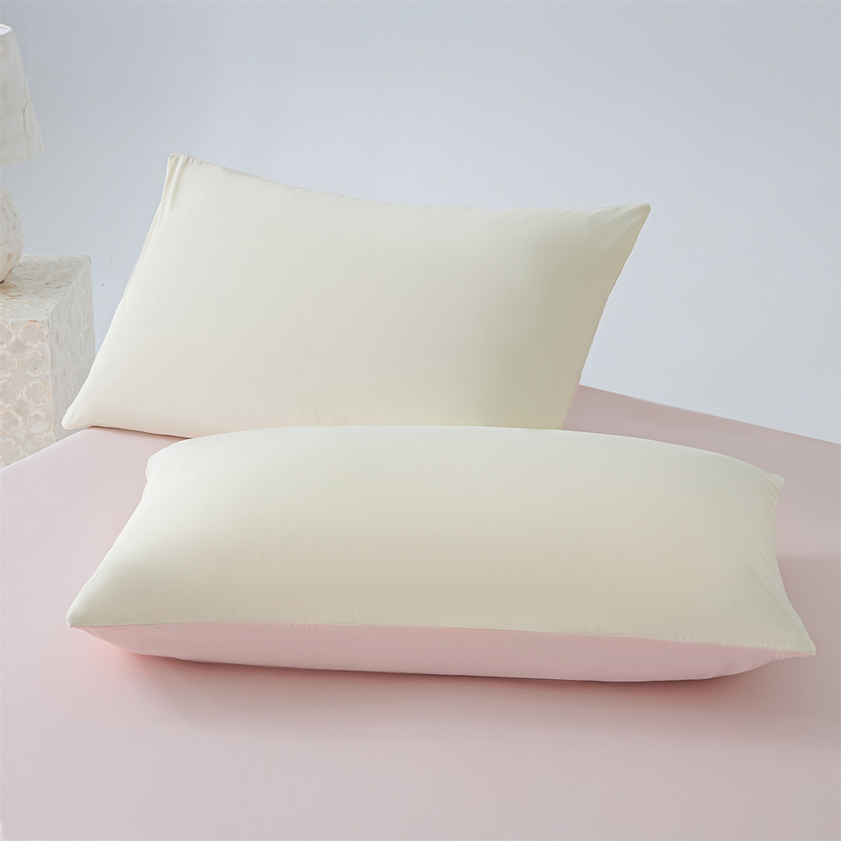 91家纺网 家纺一手货源 找家纺 恬思语家纺 2026春夏新品纯色双拼凉感丝大豆夏被夏凉被空调被 凉感-米粉