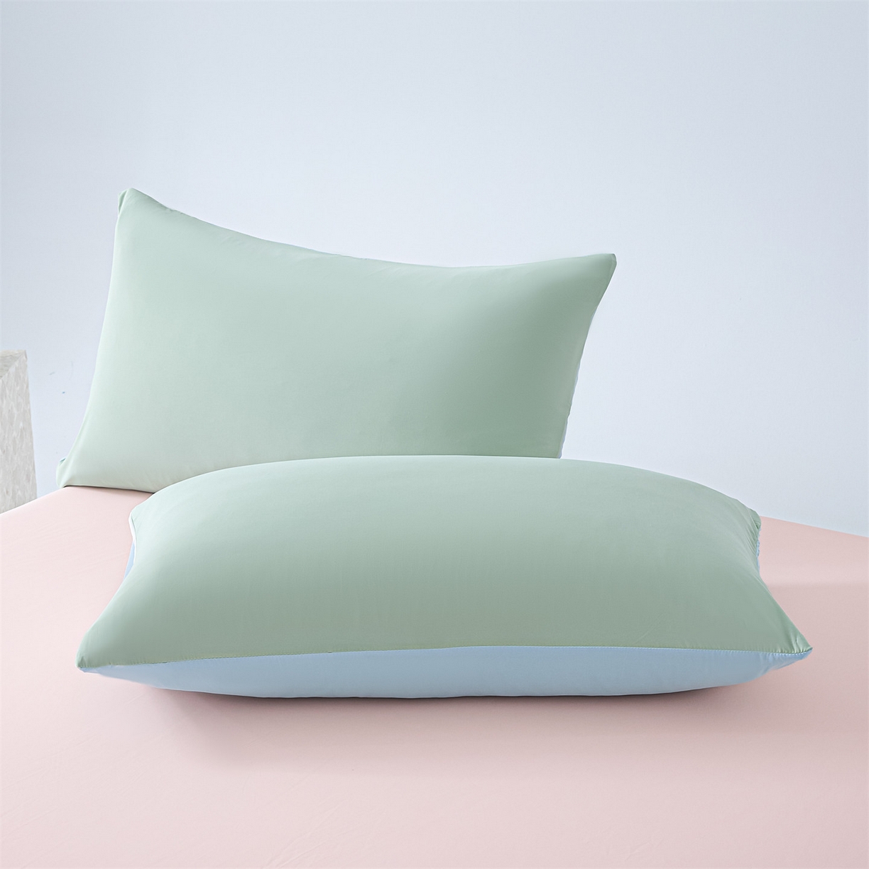 91家纺网 家纺一手货源 找家纺 恬思语家纺 2026春夏新品纯色双拼凉感丝大豆夏被夏凉被空调被 凉感-绿粉