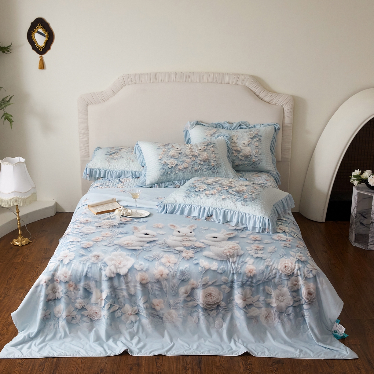 （总）梵克保罗 2026春夏新品5D数码印花大版夏被床裙款四件套乳胶席卡通花边