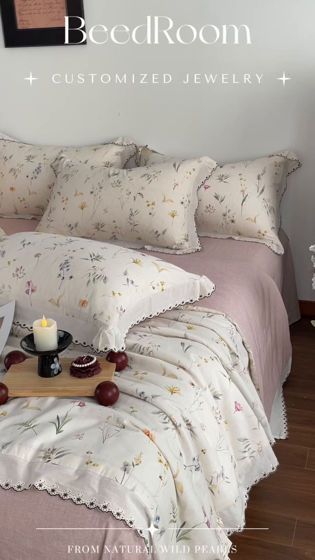 91家纺网 家纺一手货源 找家纺 慕晨 2026新款天丝莱赛尔棉麻数码印色织花边夏被四件套高级田园美式直播热款 云芍