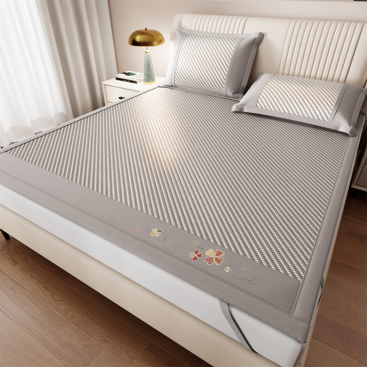 91家纺网 家纺一手货源 找家纺 （总）鑫姿席业 夏季高端凉席竹席2026新款pe藤席a类母婴级1.8m空调软席子可水洗-四叶花语系列