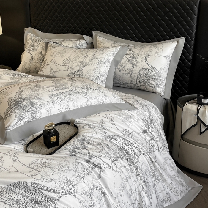 91家纺网 家纺一手货源 找家纺 首尔家纺 2026春夏新款宽边数码冰丝四件套 巴洛克灰