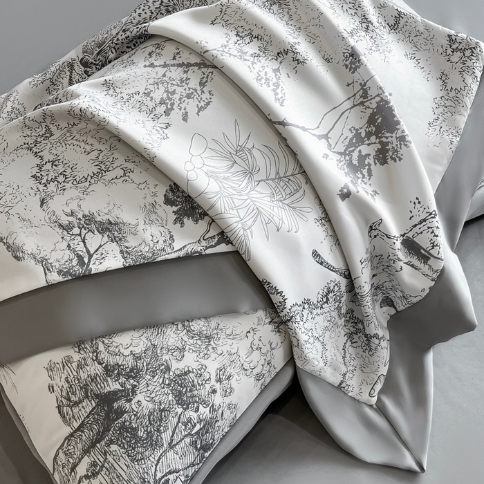 91家纺网 家纺一手货源 找家纺 首尔家纺 2026春夏新款宽边数码冰丝四件套 巴洛克灰