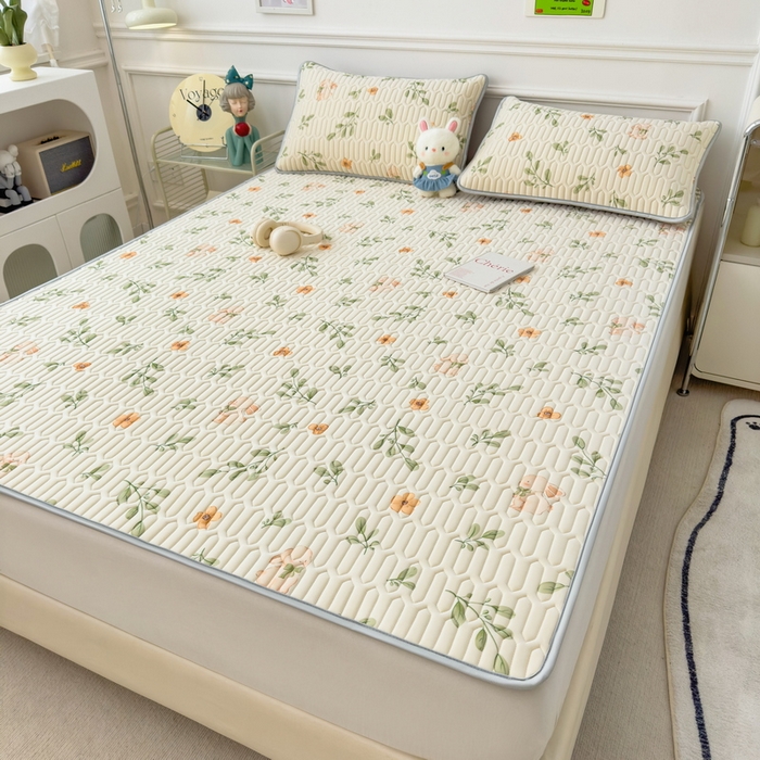 91家纺网 家纺一手货源 找家纺 丝羽坊 2026新款高密凉感丝印花乳胶凉席-平铺款 春意盎然