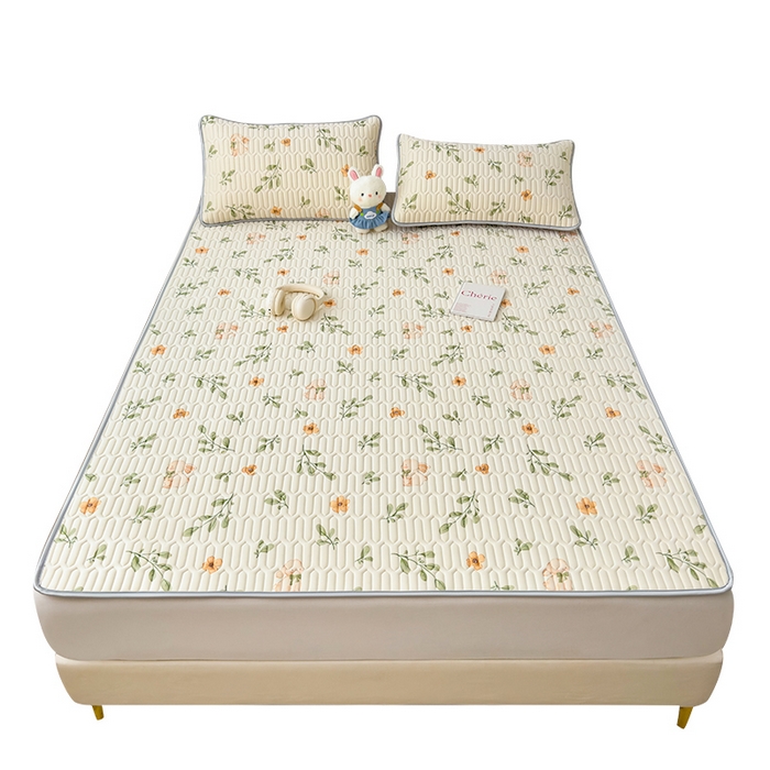 91家纺网 家纺一手货源 找家纺 丝羽坊 2026新款高密凉感丝印花乳胶凉席-平铺款 春意盎然