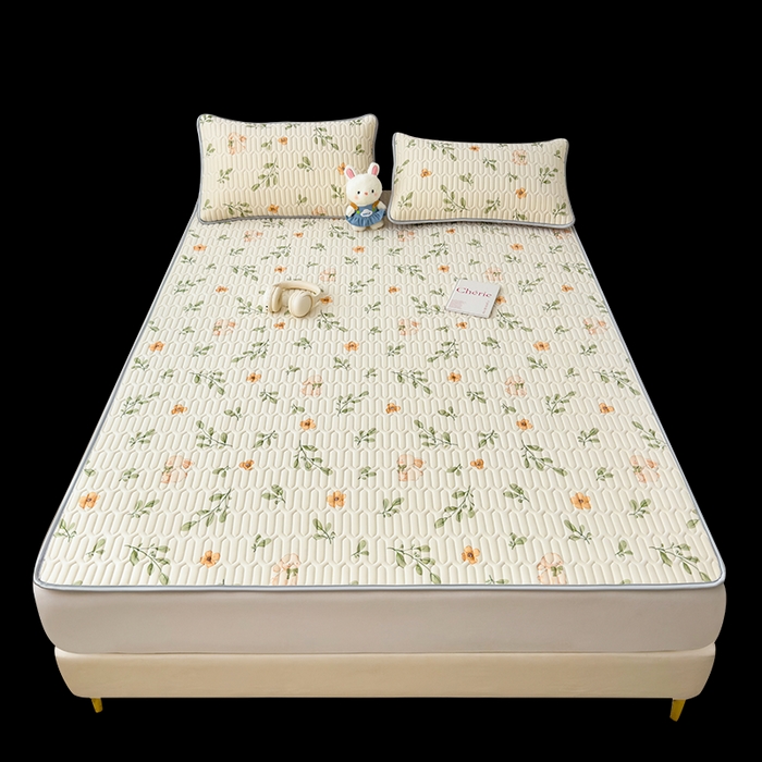 91家纺网 家纺一手货源 找家纺 丝羽坊 2026新款高密凉感丝印花乳胶凉席-平铺款 春意盎然