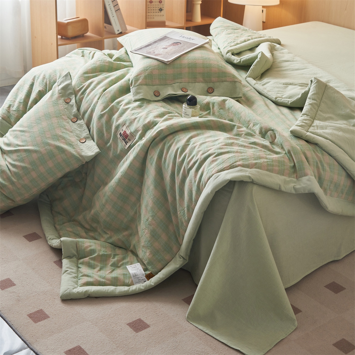 91家纺网 家纺一手货源 找家纺 （总）恬思语家纺 2026春夏新款全棉加密色织棉花夏凉被夏被四件套-美拉德系列