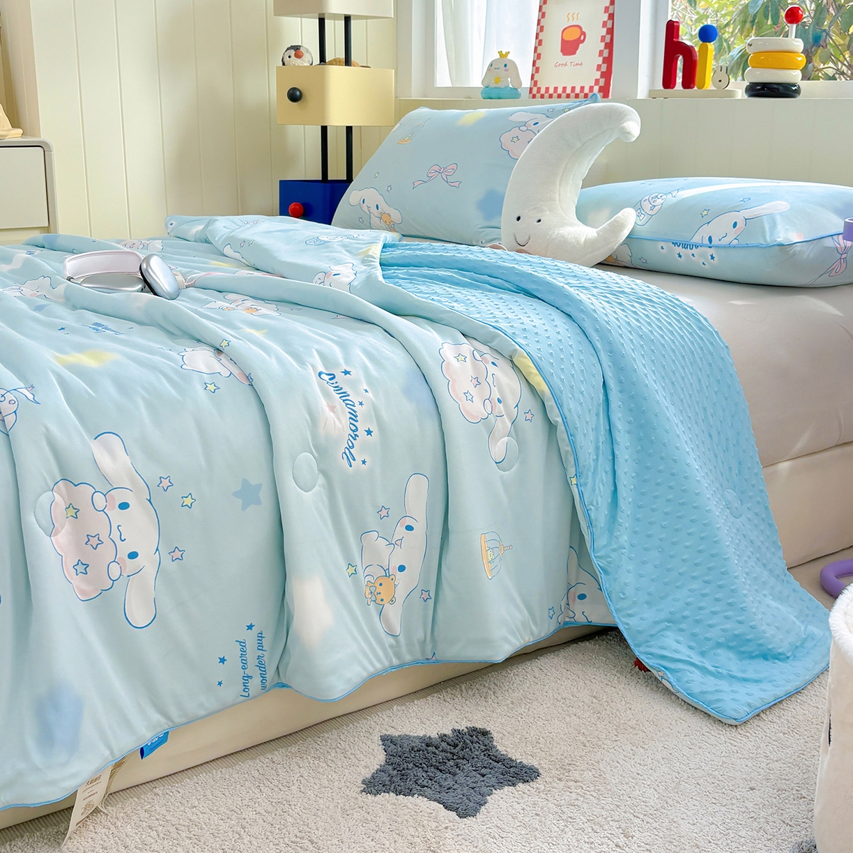 91家纺网 家纺一手货源 找家纺 （总）恒畅 2026新款A类正版授权（含氨）卡通针织棉3D凉感豆豆夏被夏凉被