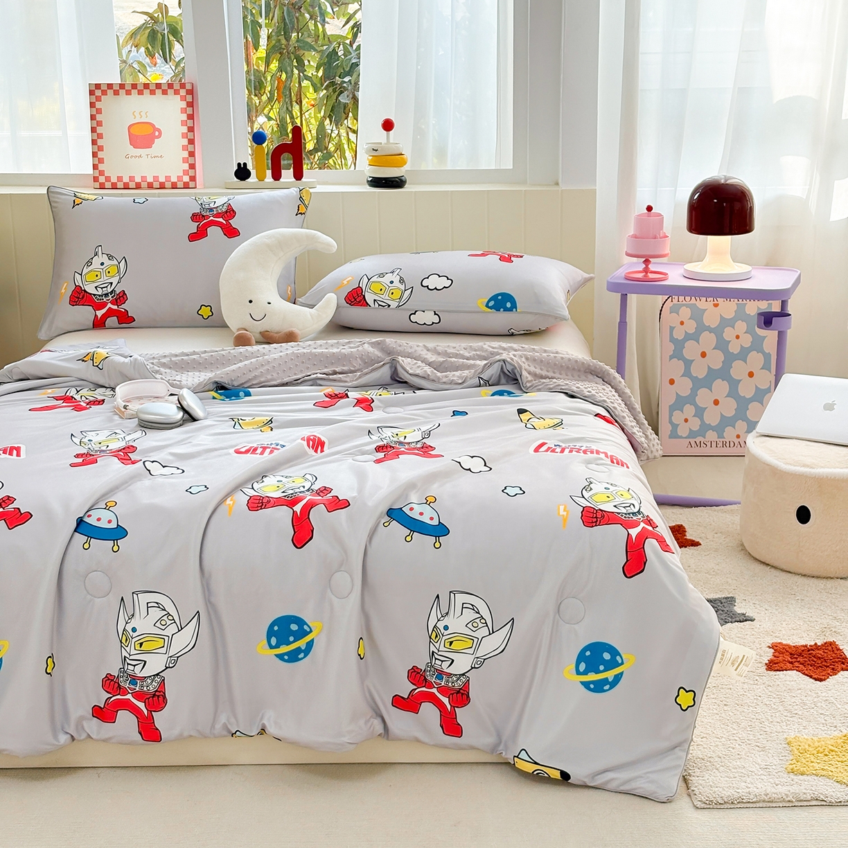 91家纺网 家纺一手货源 找家纺 恒畅 2026新款A类正版授权（含氨）卡通针织棉3D凉感豆豆夏被夏凉被 奥特星际